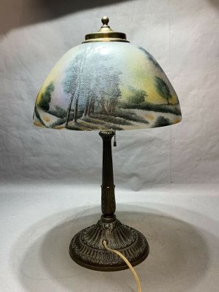 Pittsburgh Reverse Painted Lamp Chipped Ice Shade Forest Landscape Scene PL Co. 2