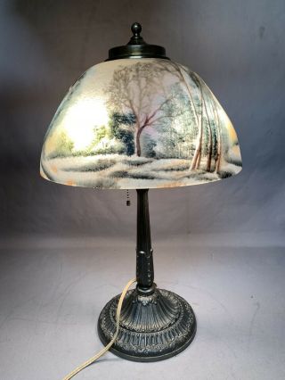 Pittsburgh Reverse Painted Lamp Chipped Ice Shade Forest Landscape Scene PL Co. 5