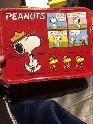Vintage 1965 Peanuts Lunch Box Tin Thermos Brand Charlie Brown Snoopy