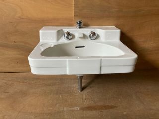 Vtg Mid Century White Porcelain Bathroom Sink Chrome Old Crane Drexel 246 - 21e