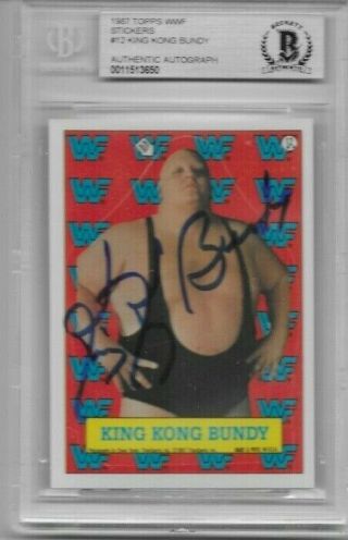 King Kong Bundy Autograph Auto 1987 Topps Wwe Stickers 12 Bas Bgs Encased