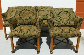 Set 4 Antique/vtg Ferguson Copeland Oak Wood Upholstered Club Dining Game Chairs