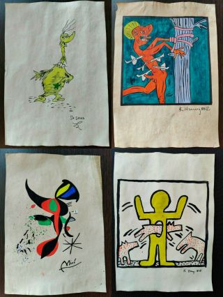 Andy Warhol Painting Drawning Signed & Stamped Mixed Media On Paper Vintage Art