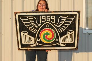 Large Vintage Ama Tour Award Harley Davidson Motorcycle Gas Oil 36 " Metal Sign