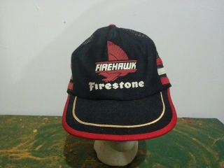 Vtg 1980s 3 Stripe Firestone Firehawk Service Usa Mesh Trucker Snapback Hat