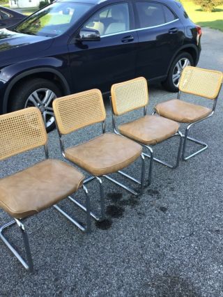 Mid Century Modern Marcel Breuer Cane Chrome Cesca Cantilever Chairs Set 4 Blond