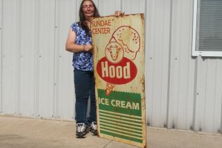 Large Vintage Hood Ice Cream Sundae Center Soda Fountain Gas Oil 48 " Metal Sign