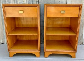 Vintage Pair Mid Century Drexel Ojoche Blonde Mahogany Night Stands Tables 1948