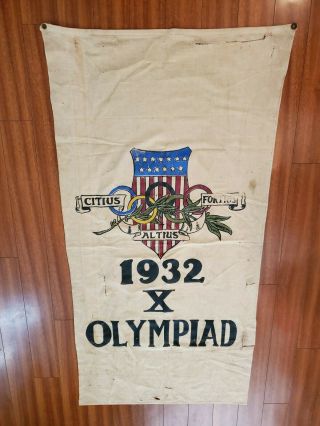 Rare Vintage 1932 Los Angeles Olympics Banner X Olympiad Flag 67 " × 33 "