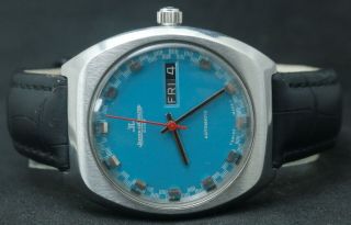Vintage Jaeger Lecoultre Club Automatic Cal.  1906 Day/date Men Blue Dial Watch.