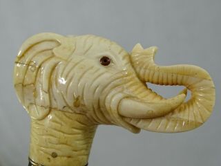 Vintage Walking Cane Stick Hand Carved Elephant Head Fine Quality
