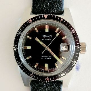 HILTON Automatic Divers Watch Incabloc 17 Jewels Vintage Wristwatch Swiss 37mm 2