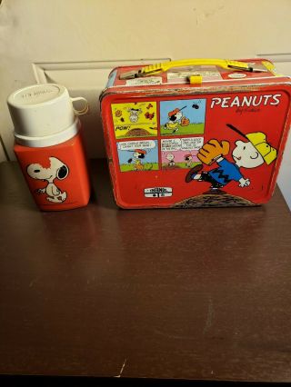 Vintage 1965 Peanuts Lunch Box Tin With Thermos Charlie Brown Snoopy