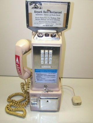 Vintage Automatic Electric Company 3 Slot Pay Phone Tan With Top Flag And Keys
