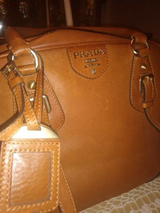 Authentic Vintage Prada Large Leather Satchel Bag.  Tan/brown