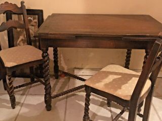 Antique Victorian Oak Barley Twist Draw - Leaf Kitchen Dinette Set Table 4 Chairs