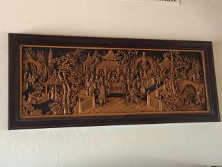 Vintage Chinese Wooden Relief Carving - Extremely Detailed