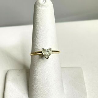 Vintage 14k Yellow And White Gold Heart Shaped Diamond Solitaire Ring.  75cts
