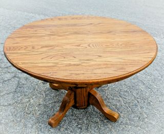 Vintage Round Oak Dining Table Set & 4 Matching Carved Spindle Back Chairs