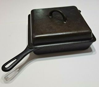 Rare Vintage Griswold Square Cast Iron Skillet 768b W/ Matching Lid 769 - Flat