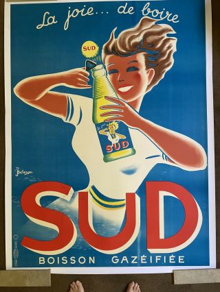 Sud Boisson Vintage Art Deco Drink Poster By Bellenger On Linen 1950