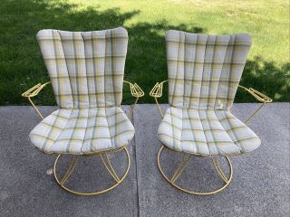 Vintage Mid Century Modern Homecrest Patio Chair Pair Wire Spring Chairs Mcm.
