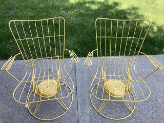 Vintage Mid Century Modern Homecrest Patio Chair Pair Wire Spring Chairs MCM. 4