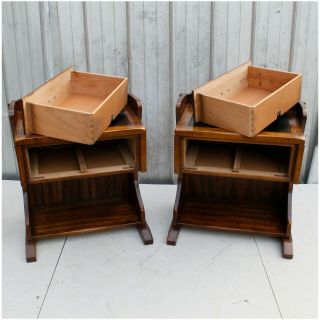 Vintage Traditional Western Ranch Style Oak Faux Leather Top Nightstand Tables 4