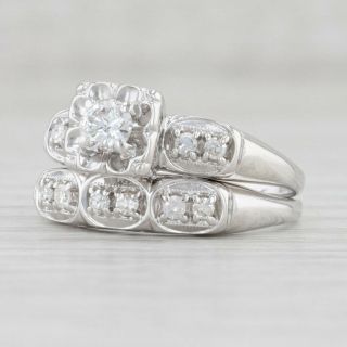 Vintage 0.  30ctw Diamond Engagement Ring Wedding Band Bridal Set 14k Sz 7.  25