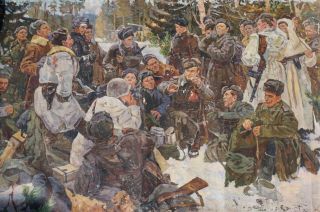 Huge Vintage Russian Ww2 Painting " Rest After The Battle " Soviet Propaganda Art