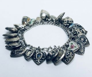 Vintage Sterling WWII Sweet Heart Heart 26 Charm Military Bracelet 2
