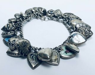 Vintage Sterling WWII Sweet Heart Heart 26 Charm Military Bracelet 4
