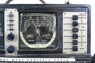 Vintage Zenith Short Wave Portable Radio Bomber Grill Trans - Ocean Deluxe 7G605 3