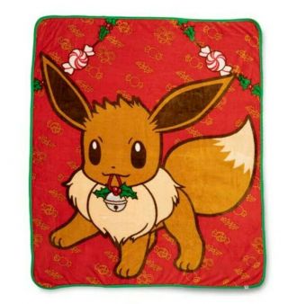 Official Pokemon Center Holiday Eevee Christmas Xmas Fleece Blanket Throw
