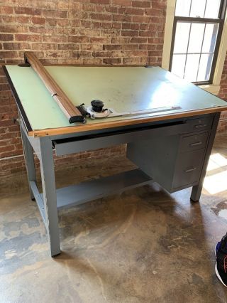 Vintage Mayline Metal Drafting Table With Drafting Machine Architectural Art