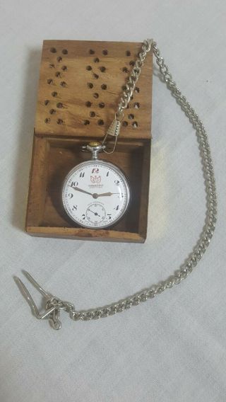 Vtg rare Nomolas Cortebert Rolex pocket watch incabolic cal 616 chain,  Wood box 2