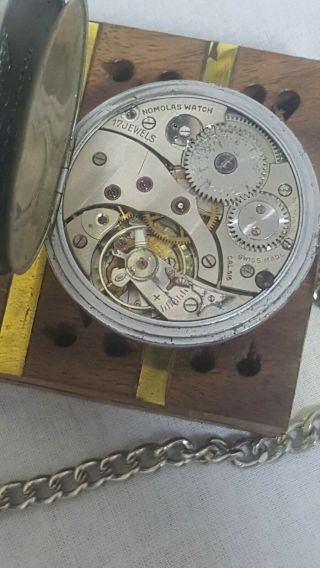 Vtg rare Nomolas Cortebert Rolex pocket watch incabolic cal 616 chain,  Wood box 6