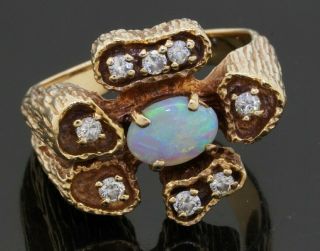 Vintage Heavy 14k Gold 1.  32ctw Diamond/7.  8 X 5.  7mm Opal Cocktail Ring Size 9.  5