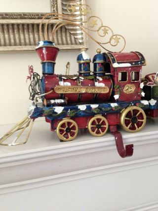 Vintage Christmas Express Metal 4 Car Train Stocking Holder Set 2