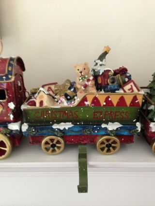 Vintage Christmas Express Metal 4 Car Train Stocking Holder Set 3
