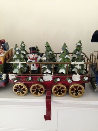 Vintage Christmas Express Metal 4 Car Train Stocking Holder Set 4