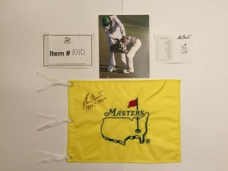 Ben Crenshaw Signed Augusta Masters Pin Flag Scorecard Caddy Carl Jackson Photo