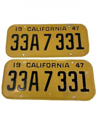 Vintage 1947 California Car License Plates Pair Dmv Clear 33a 7 331
