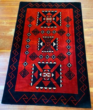Vintage Pendleton Wool Red & Black Navajo American Indian Wool Rug 4x6