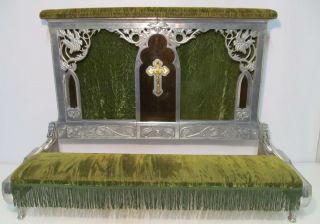 Vintage Funeral Ornate Kneeler Casket Prayer Rail Prie Dieu Kneel Bench W/Case 2