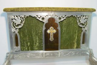 Vintage Funeral Ornate Kneeler Casket Prayer Rail Prie Dieu Kneel Bench W/Case 5