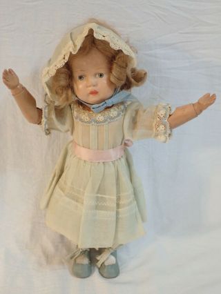 Antique 11 " Schoenhut 1913 Jointed Wood Body Girl Doll W/ Dress & Bonnett