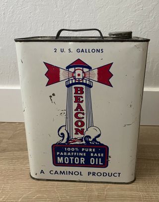 Vintage Beacon 2 Gallon 100 Pure Motor Oil Empty Can Antique Advertising