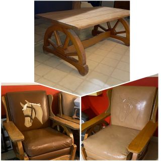 Mid - Century Wagon Wheel Coffee Table & Chairs - Local