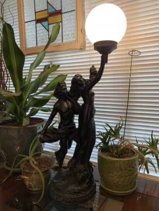 Vintage Art Deco “apollo & Daphne” Roman Greek God Sculpture Black Statue Lamp